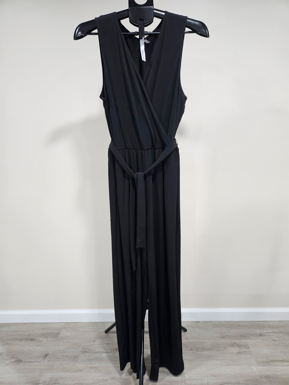 NY Collection Black Sleeveless Wrap-Front Jumpsuit with Waist Tie